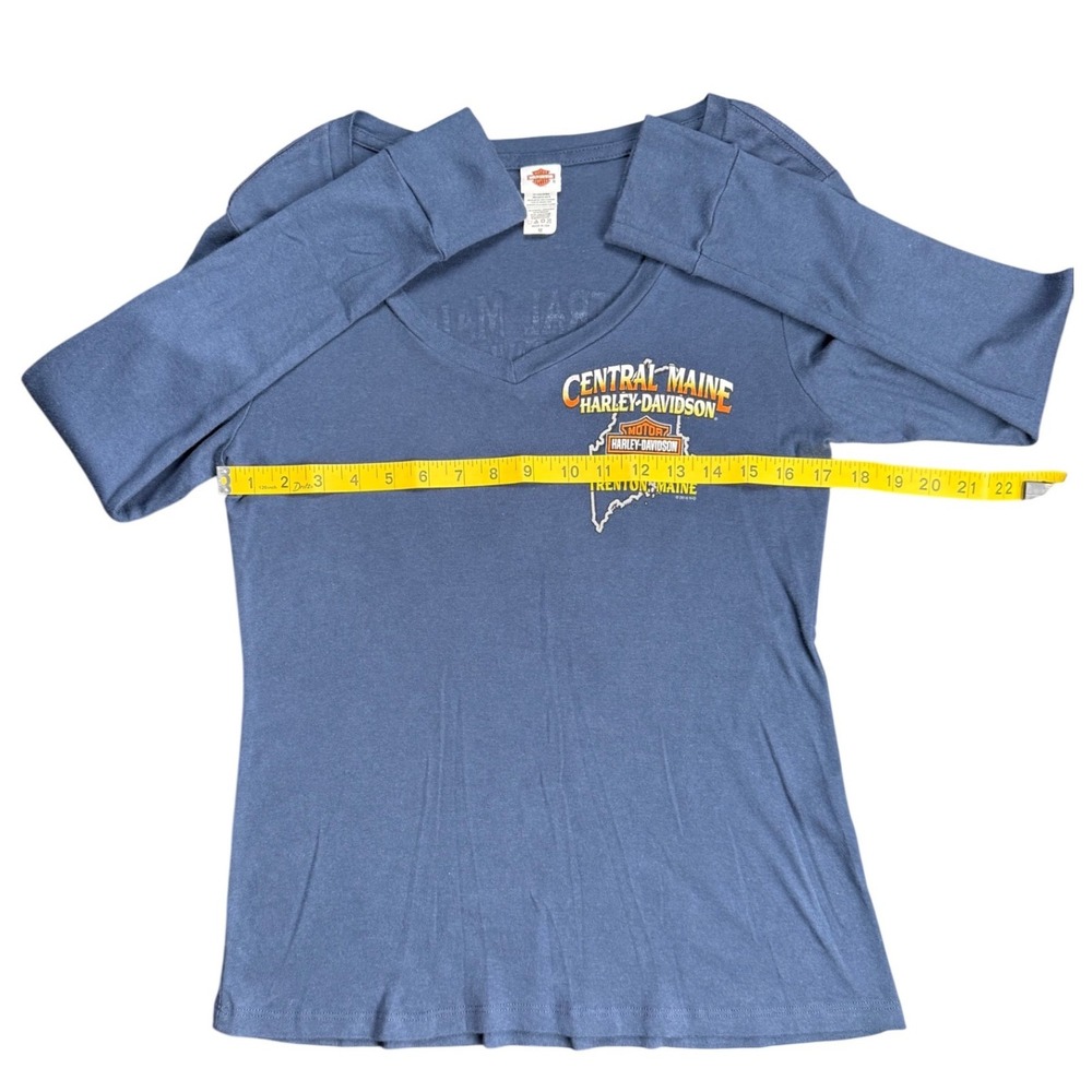 Harley Davidson Womens Long Sleeve Shirt Central Maine USA Made Blue Medium - Picture 5 of 6